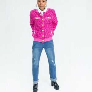 New hot pink tweed bomber jacket